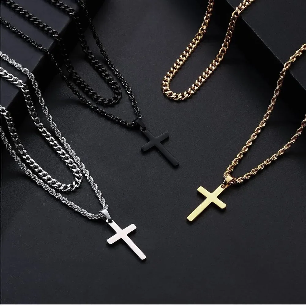 Men’s Cross Necklace Chain Set